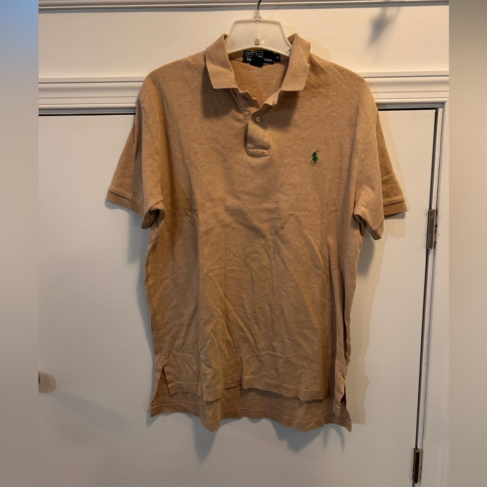 Vintage 90s Polo Ralph Lauren Shirt Mens Beige Medium Pony Preppy Short Sleeve